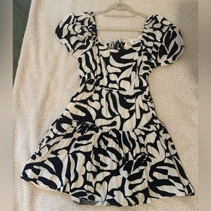 Black and white print dress with open back